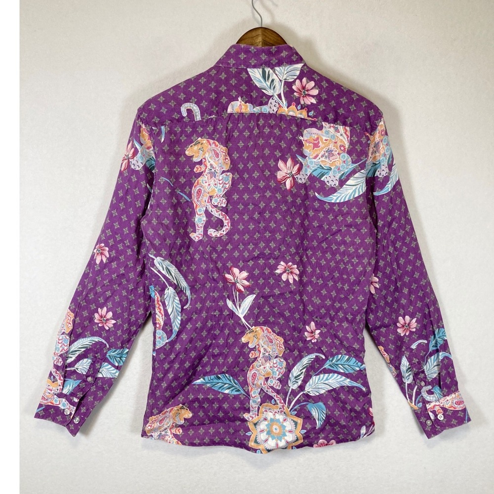 Giuseppe Annunziata Women Small Purple Linen Tiger Floral Button Down Shirt - Picture 2 of 10